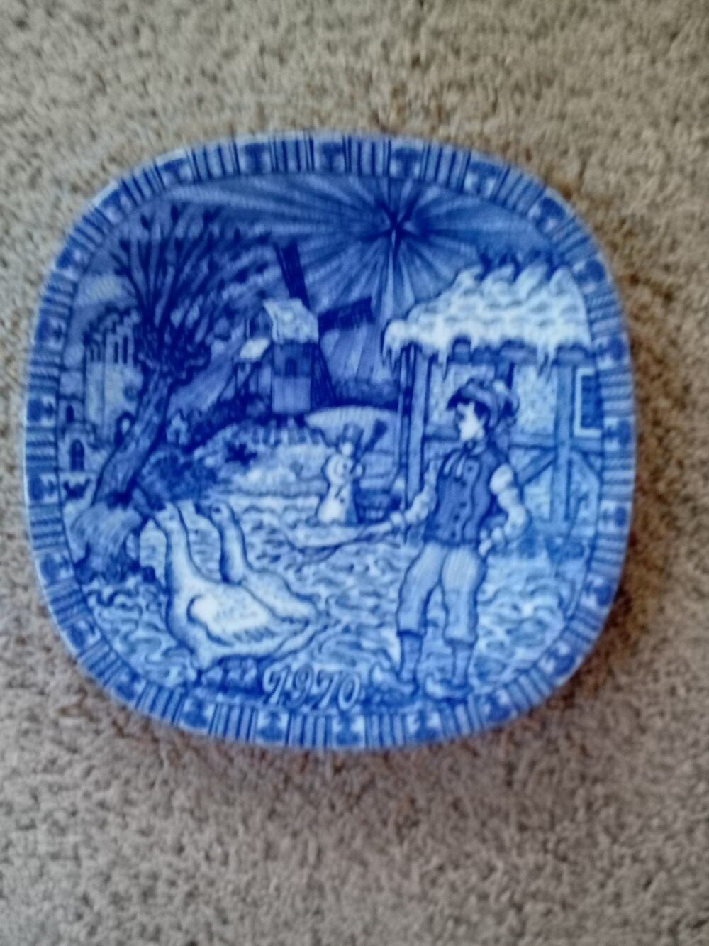 Vtg 1970 Julen Rorstrand Sweden Blue White 7.5 Plate Limited Edition Goose Farm